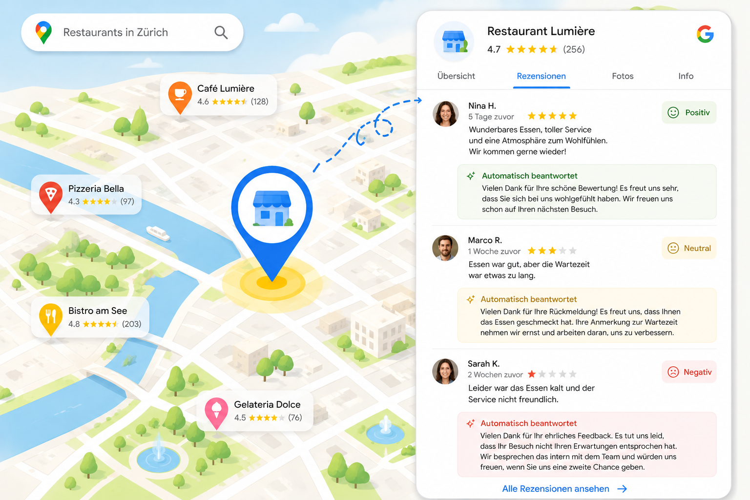 ReplyPilot Google review map preview